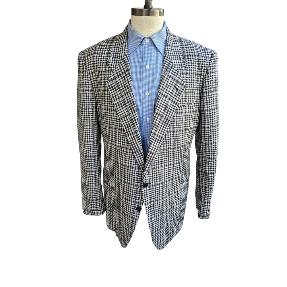 Mani by Giorgio Armani Silk Wool Houndstooth Blazer Sport Coat Sz 46 L Italy VTG